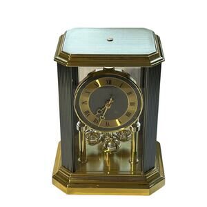 Hampton Anniversary Clock Gold Tone Mantle Office Modern‎ Shelf Quartz Germany
